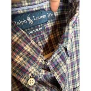 Ralph Lauren Custom‎ Fit Short Sleeve Plaid Button Down Shirt Mens Medium